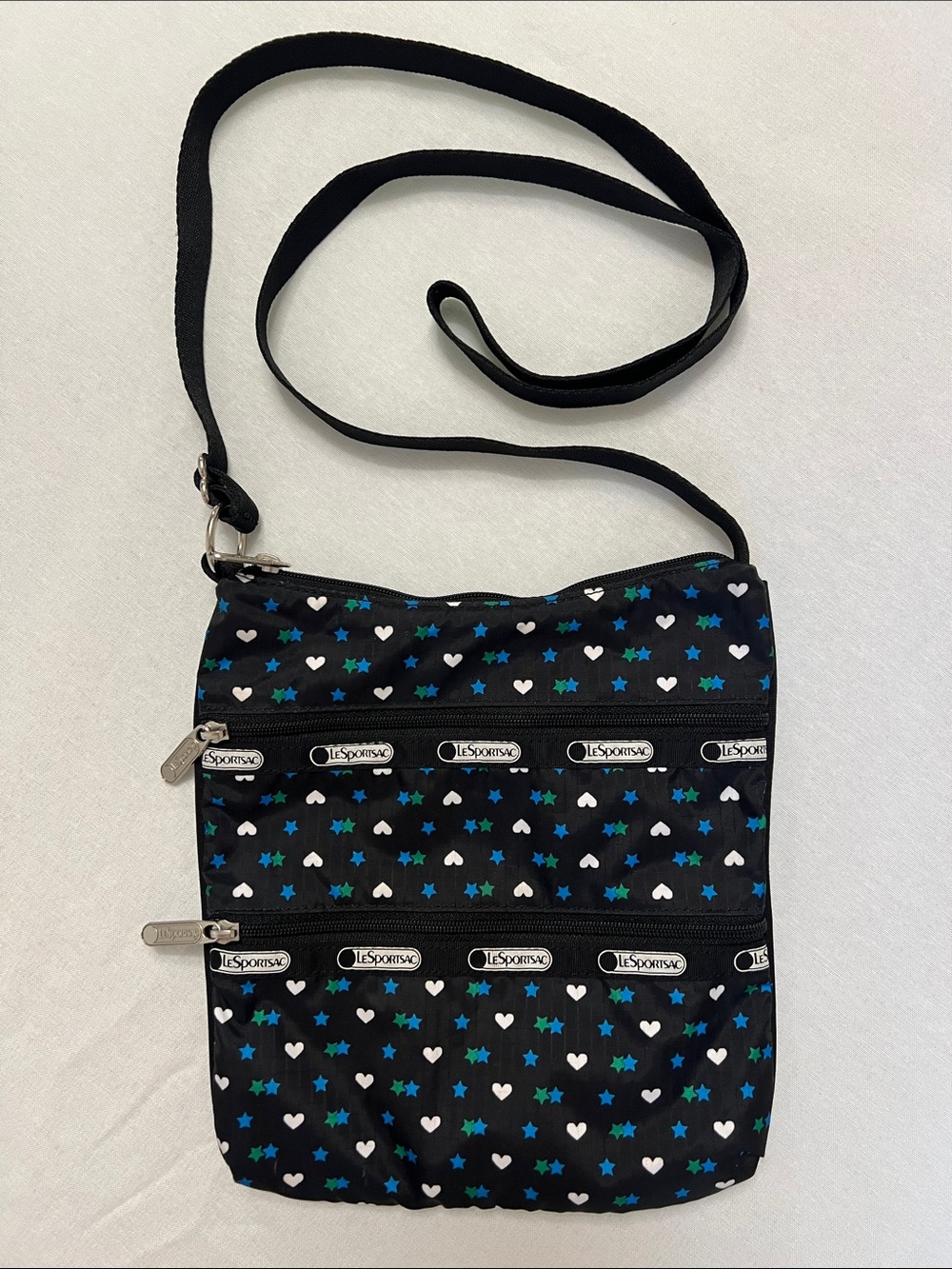 RARE LeSportsac Stargazer Black Kylie Triple Zip Crossbody Bag HTF Retired Print